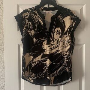 Stella + Ginger Black & Cream Sketch-Print Cap Sleeve Blouse